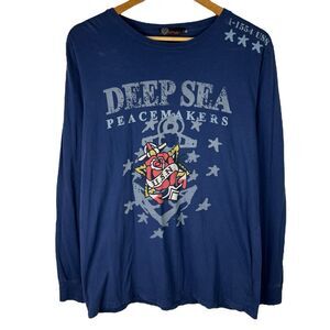 Vintage Y2K Ed Hardy Mens XL Shirt Long Sleeve USN Deep Sea Peacemakers Tattoo